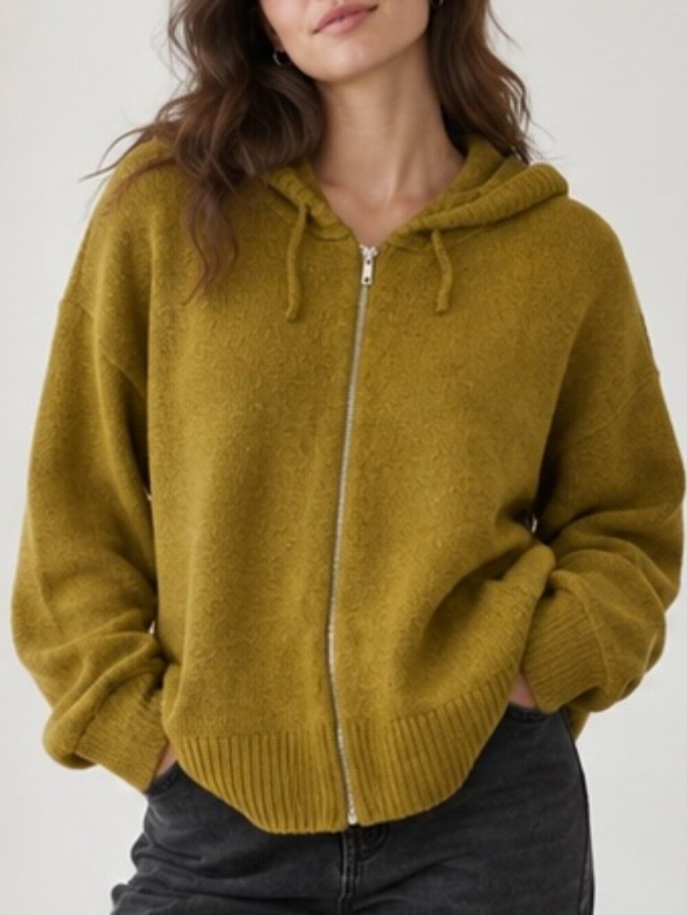 ASOS Design Fluffy Knit Zip Up Hoodie in Olive NWOT Sweatshirt Large